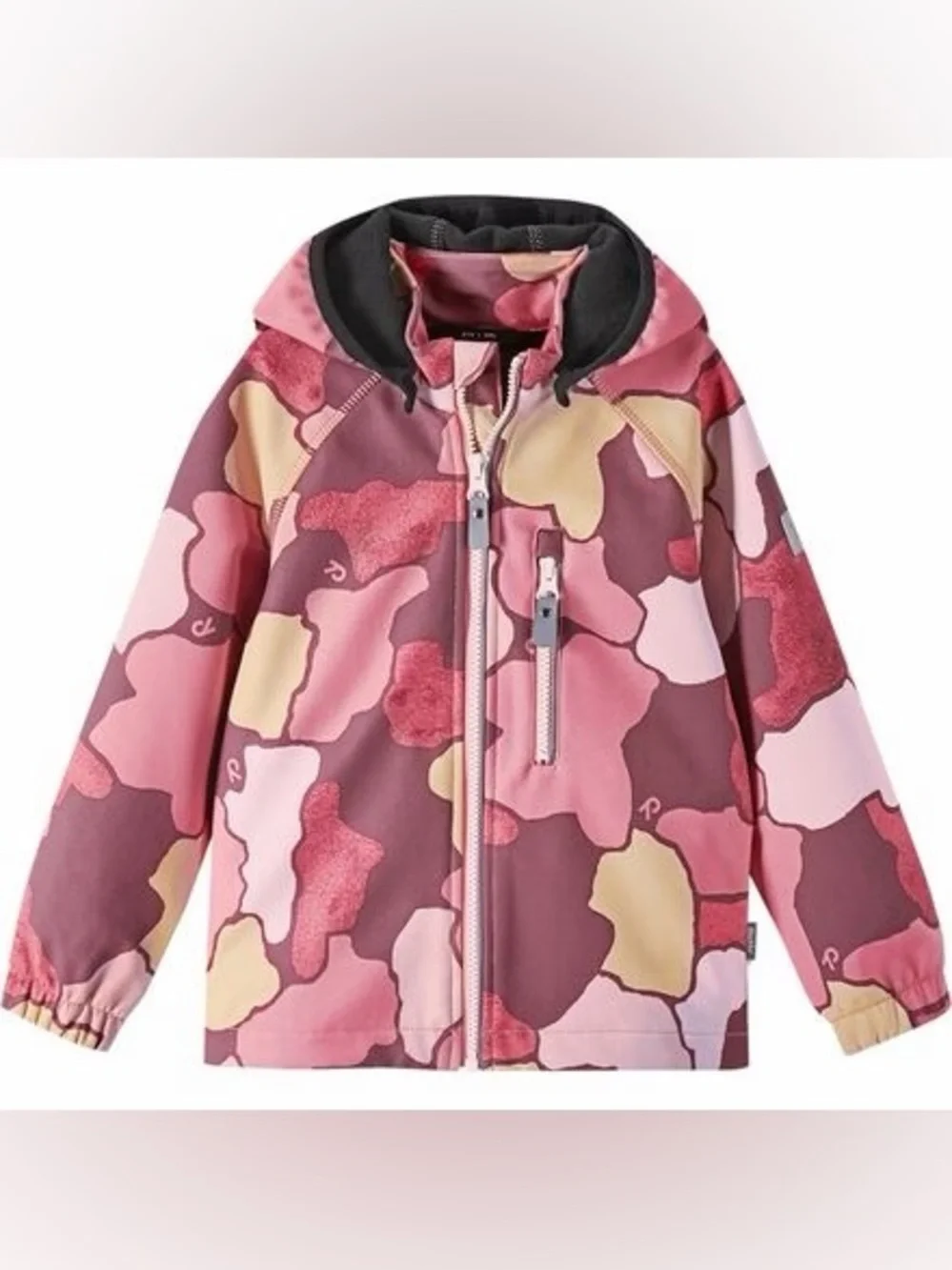 Reima Girls' Pink Sunset Camo Vantti Soft Shell Fleece-Lined Waterproof Jacket—9